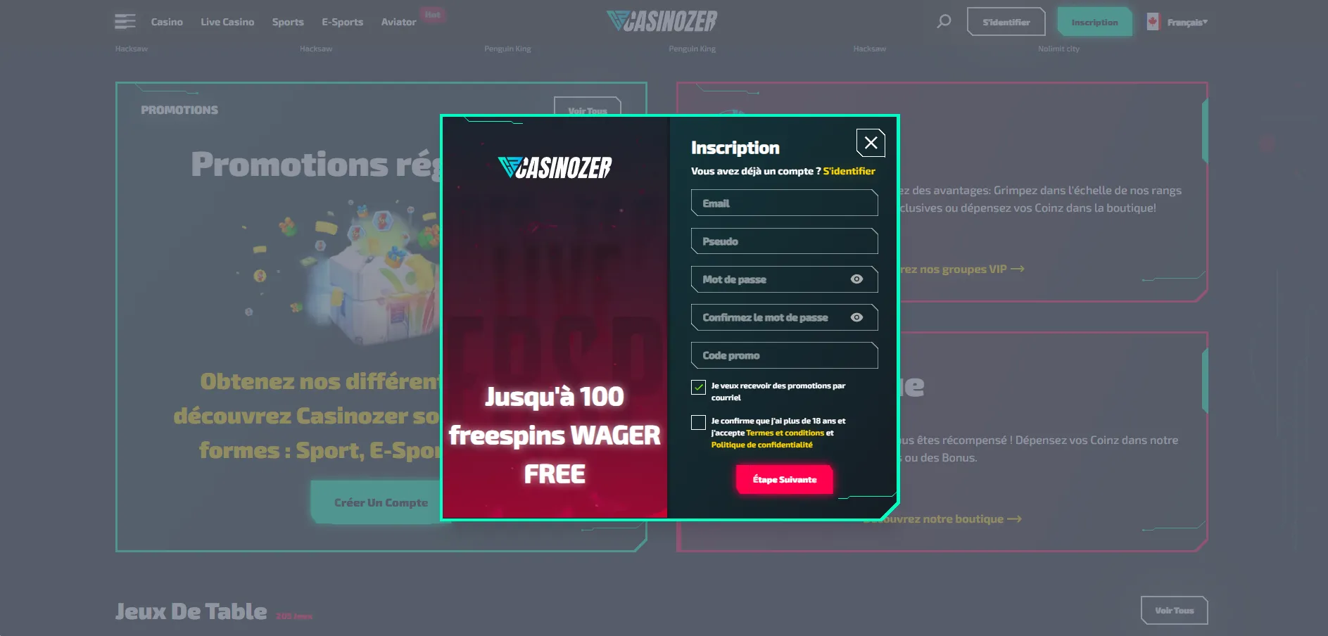 Inscription simple et Casinozer connexion sécurisée au compte joueur