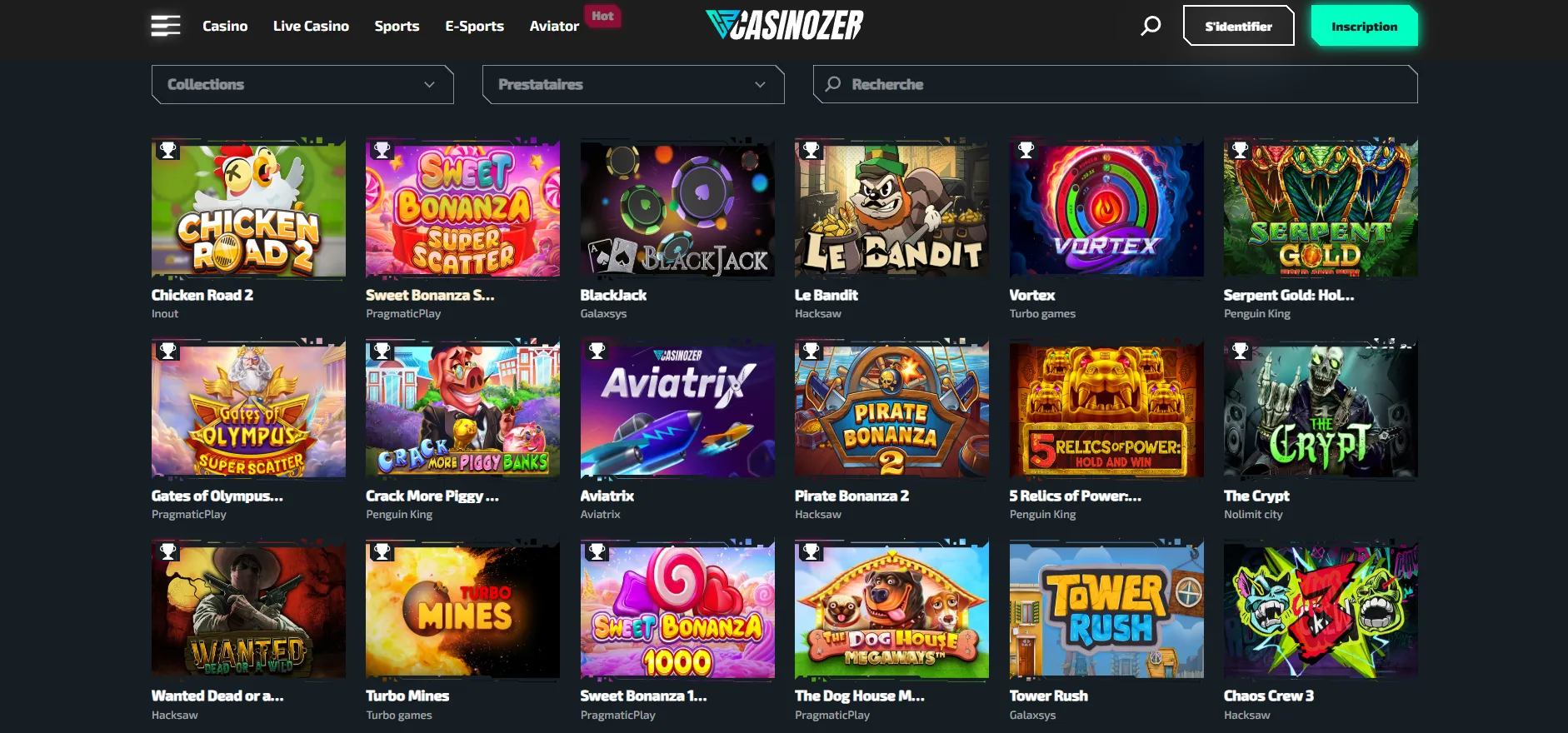 Jeux disponibles sur casino Casinozer et catalogue du Casinozer casino