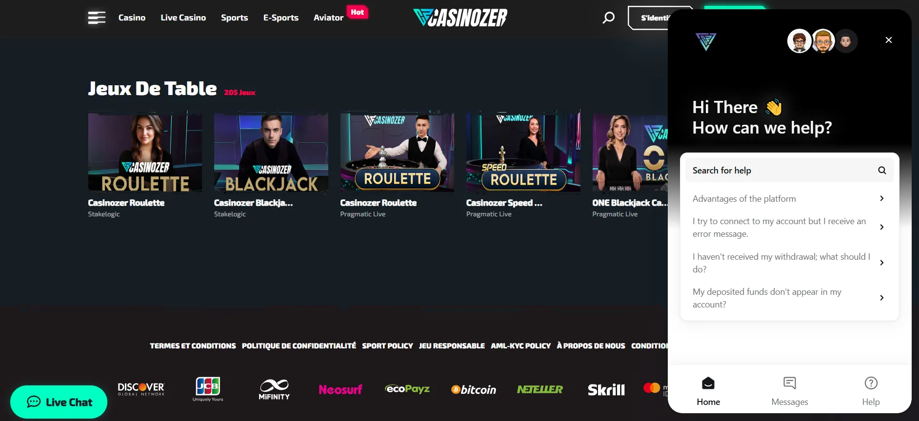Assistance client dédiée aux utilisateurs du Casinozer Casino Login